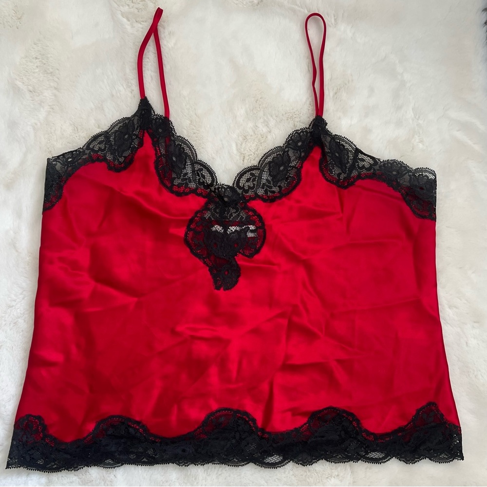 Victoria’s Secret Y2K Red & Black Lace Lingerie Cami Chemise Top Medium